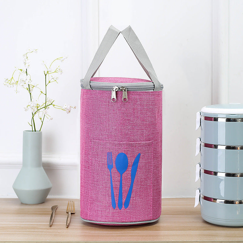 Insulated Cylindrical Lunch Cooler Bag with Cutlery Pocket