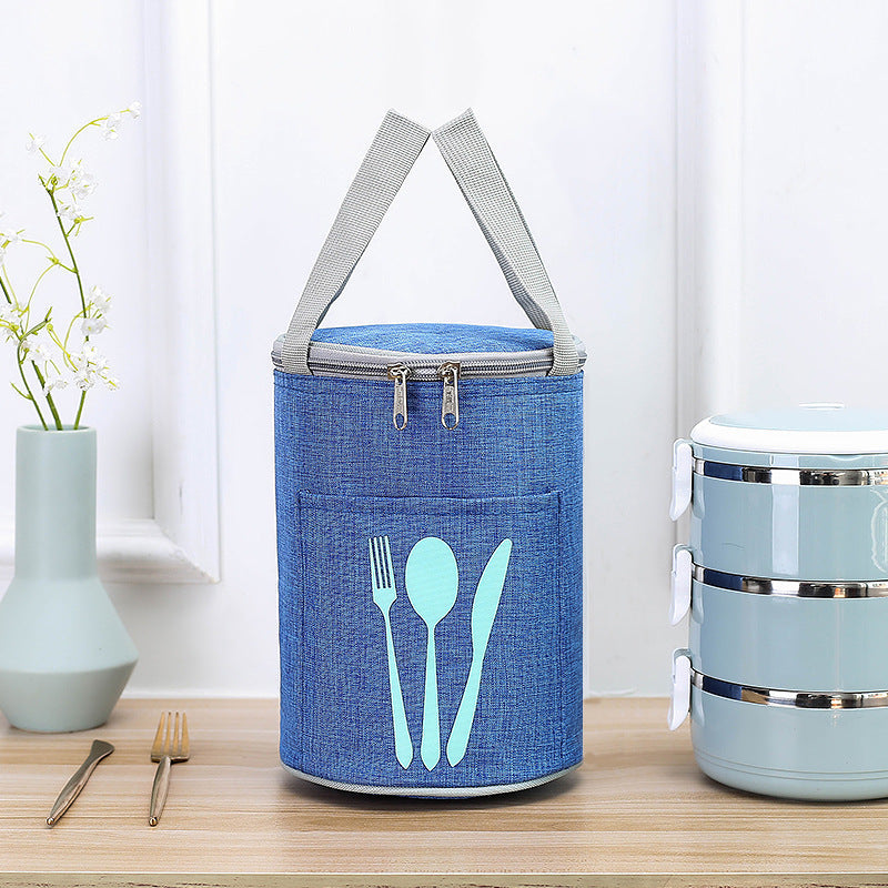 Insulated Cylindrical Lunch Cooler Bag with Cutlery Pocket