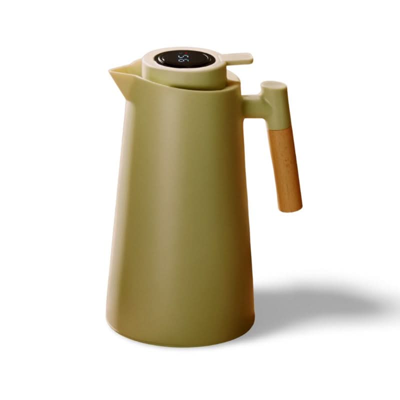 Insulated Glass Thermal Jug with Temperature Display and Wooden Handle