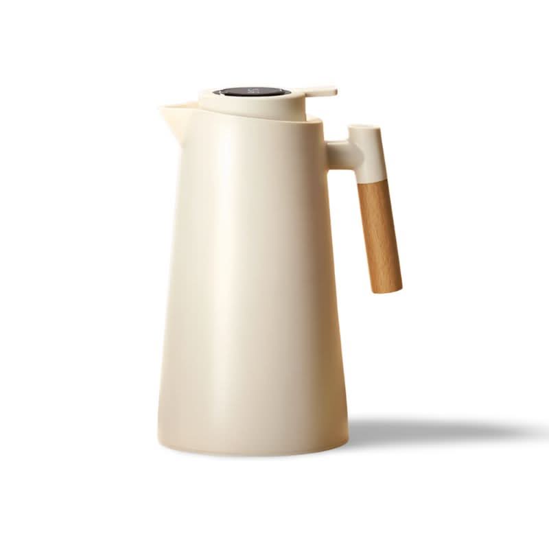 Insulated Glass Thermal Jug with Temperature Display and Wooden Handle
