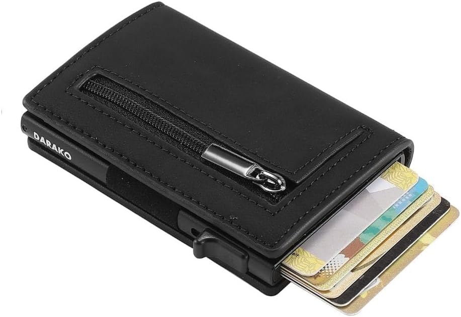 Intelligent RFID Blocking Wallet with Quick Card Access – Genuine Leather and Compact Aluminum Design