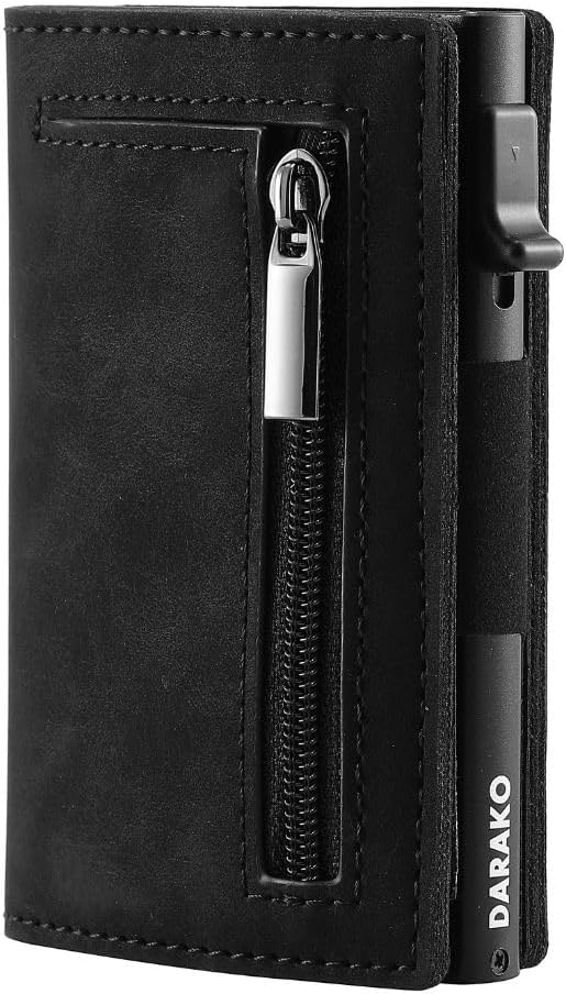 Intelligent RFID Blocking Wallet with Quick Card Access – Genuine Leather and Compact Aluminum Design