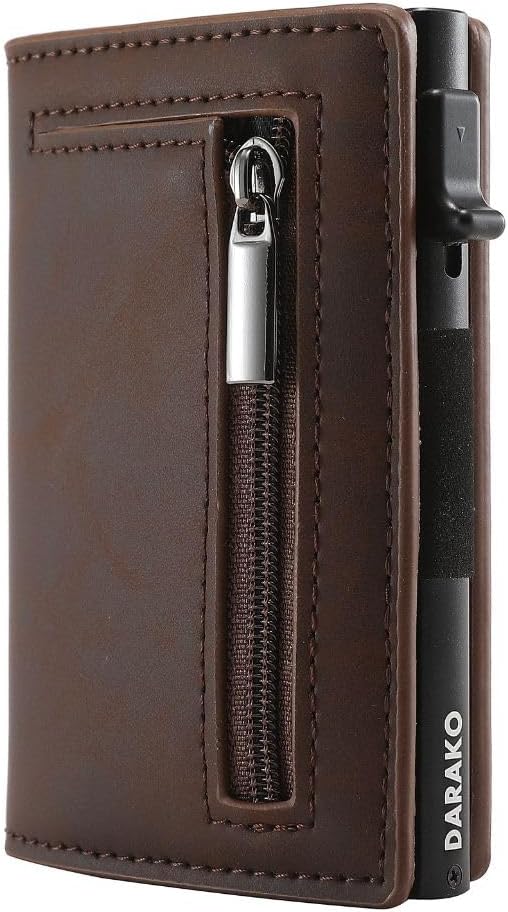 Intelligent RFID Blocking Wallet with Quick Card Access – Genuine Leather and Compact Aluminum Design