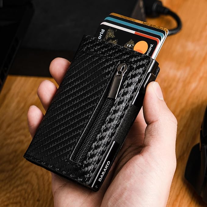 Intelligent RFID Blocking Wallet with Quick Card Access – Genuine Leather and Compact Aluminum Design
