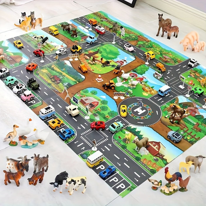 Interactive Play Mat – for children – colorful design with farm and traffic themes – educates and entertains – stimulates imagination and creativity – perfect for floor play