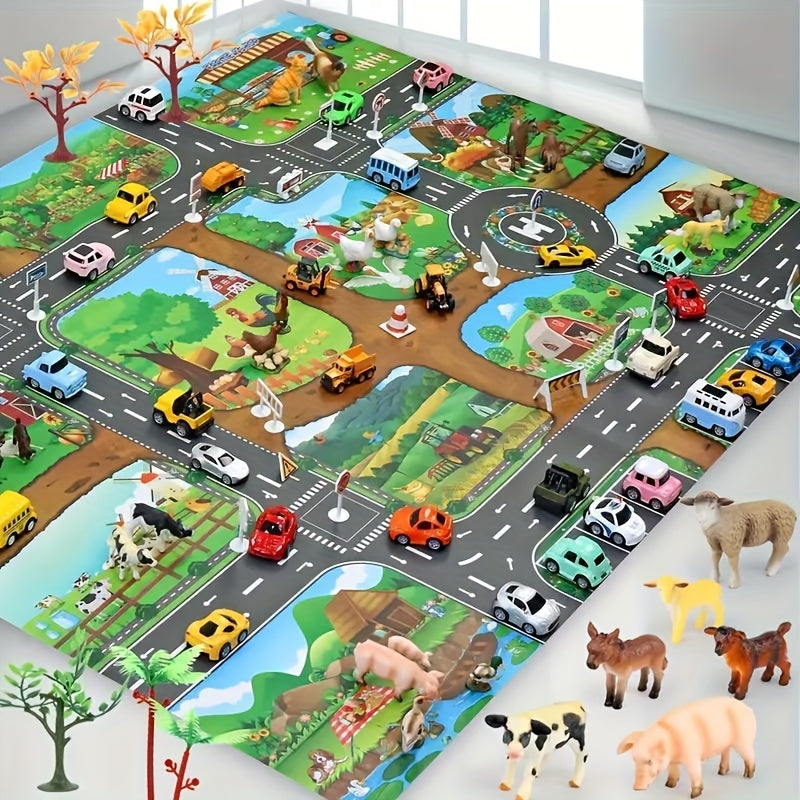 Interactive Play Mat – for children – colorful design with farm and traffic themes – educates and entertains – stimulates imagination and creativity – perfect for floor play