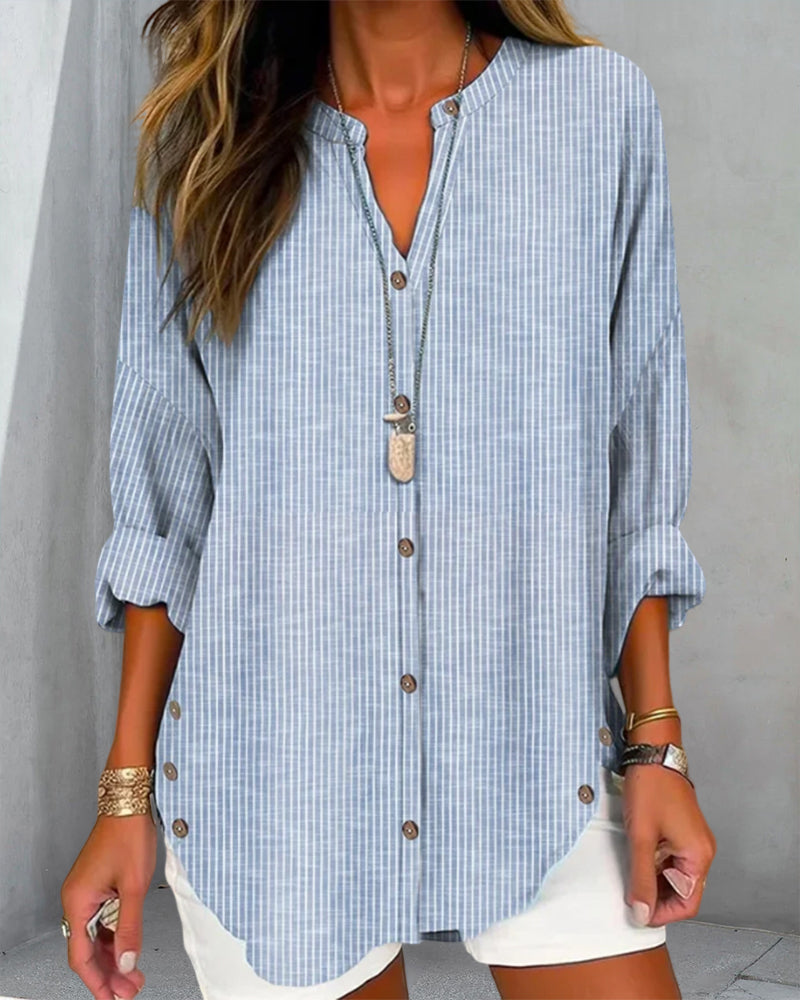 Image of Jane | Women's Button-Down Striped Blouse