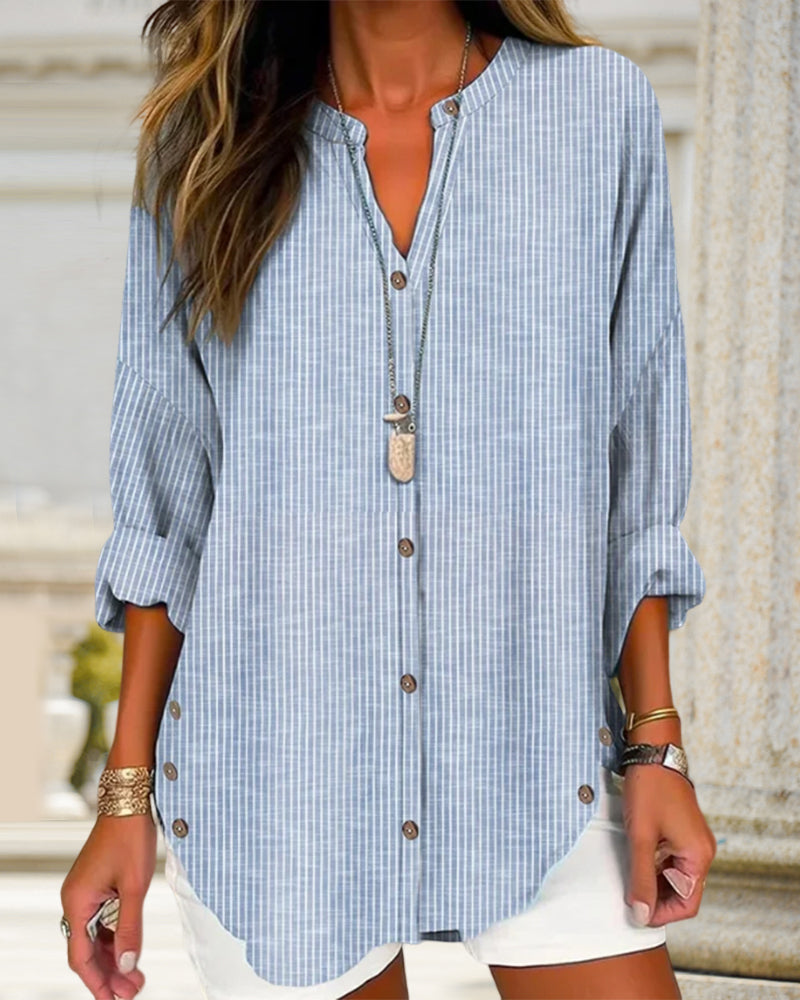 Image of Jane | Women's Button-Down Striped Blouse