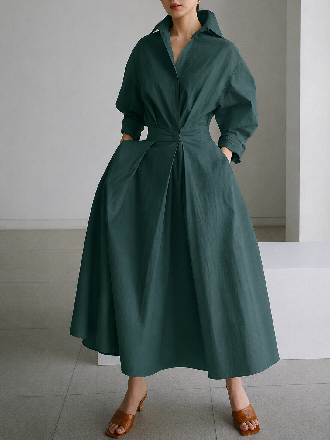 Jane | Women's Collared A-Line Midi Dress - Image 1