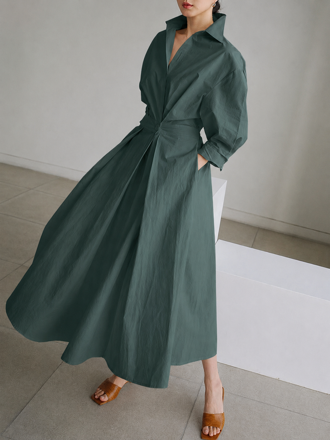 Jane | Women's Collared A-Line Midi Dress - Image 2