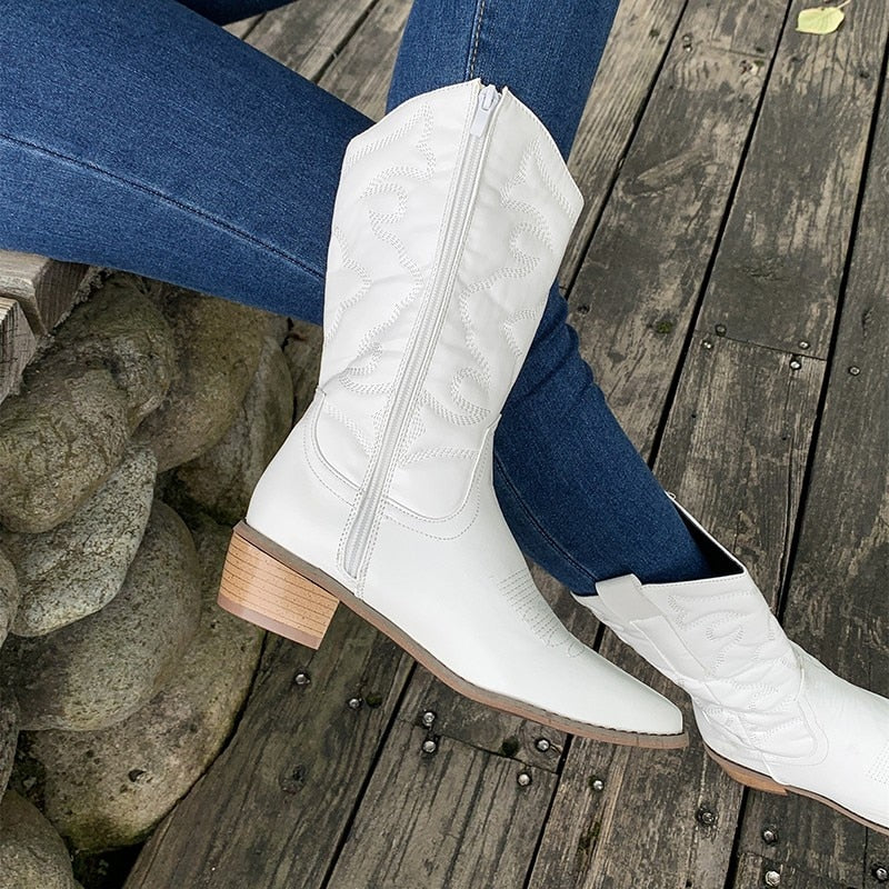 Image of Jeanette | Women's Embroidered Mid-Calf Cowboy Boots