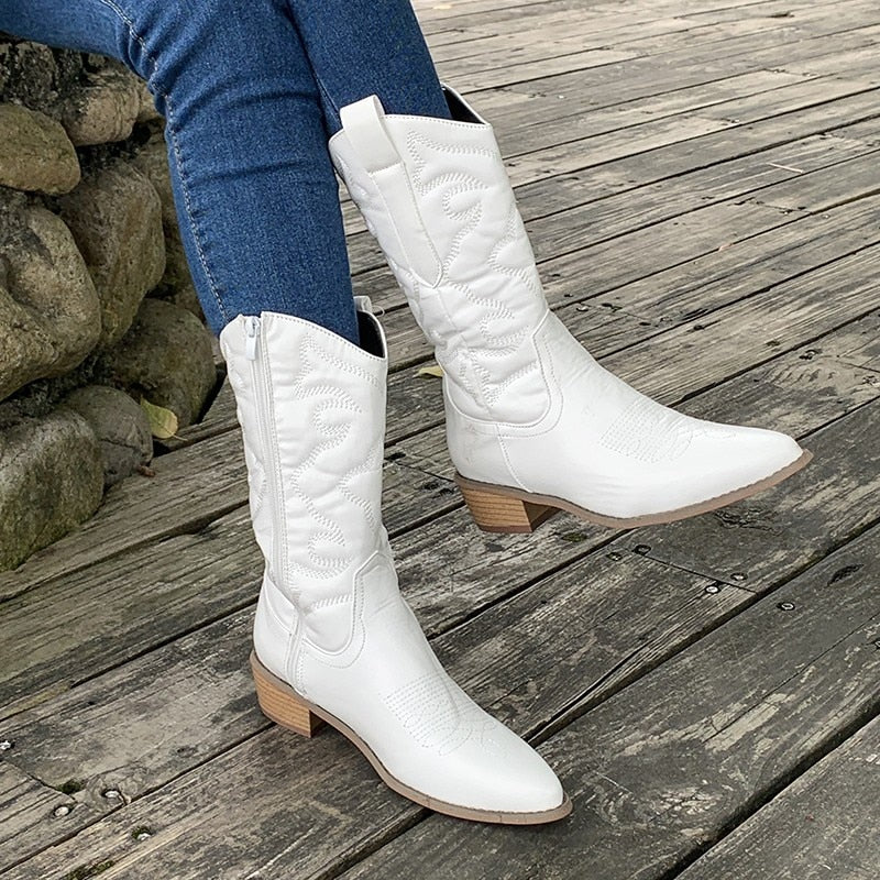 Image of Jeanette | Women's Embroidered Mid-Calf Cowboy Boots