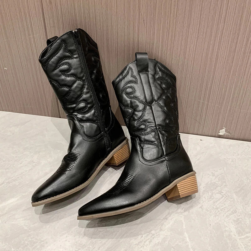 Image of Jeanette | Women's Embroidered Mid-Calf Cowboy Boots