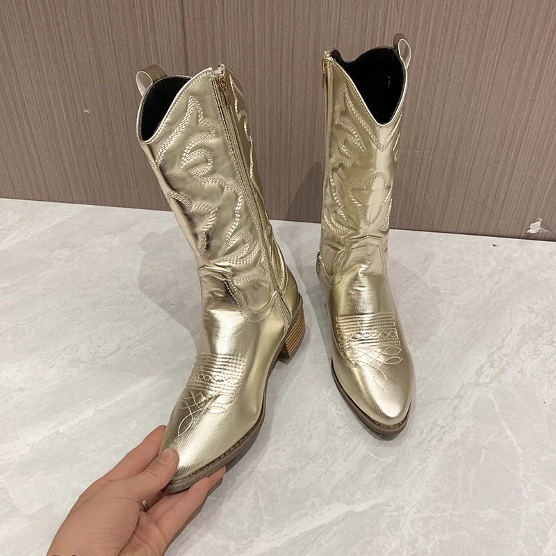 Image of Jeanette | Women's Embroidered Mid-Calf Cowboy Boots