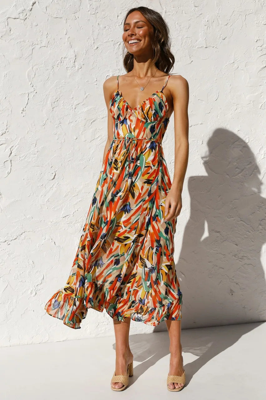 Image of Jocelyn | Women's Spaghetti Strap A-Line Midi Dress