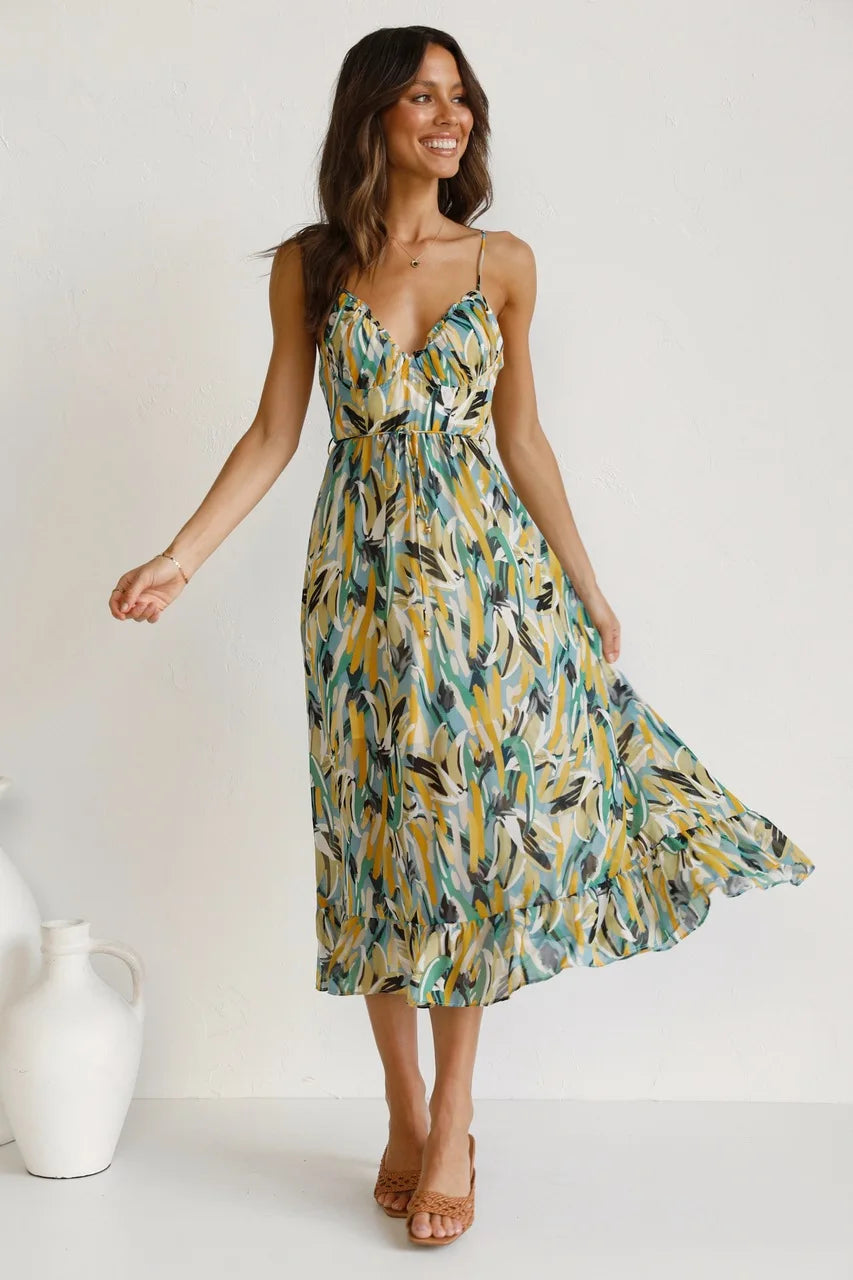 Image of Jocelyn | Women's Spaghetti Strap A-Line Midi Dress