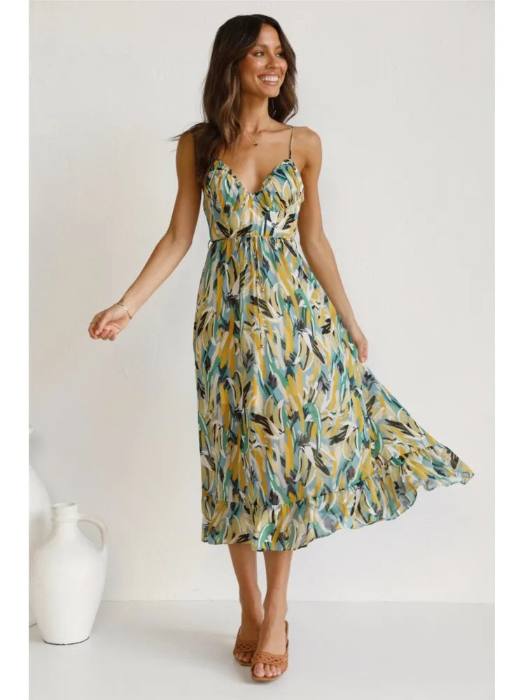 Image of Jocelyn | Women's Spaghetti Strap A-Line Midi Dress
