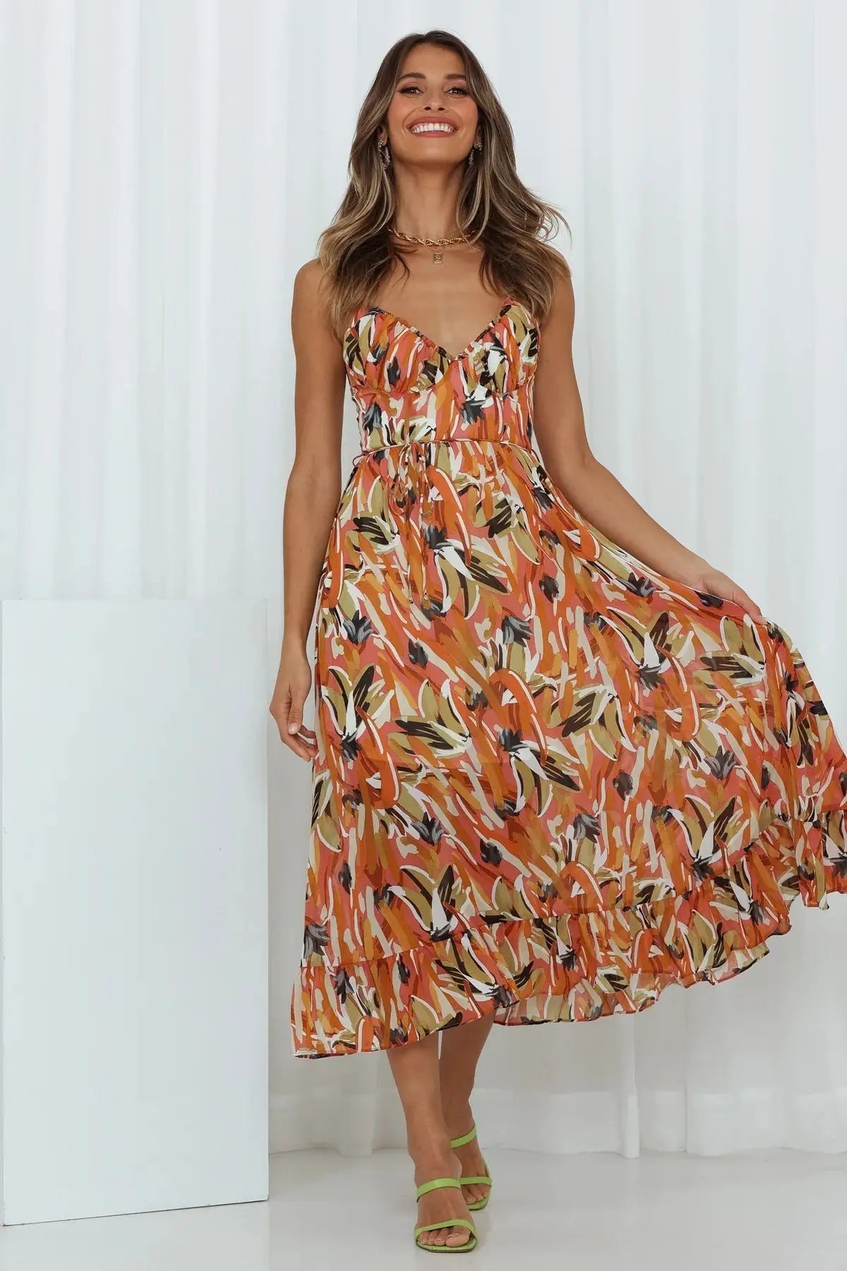 Image of Jocelyn | Women's Spaghetti Strap A-Line Midi Dress