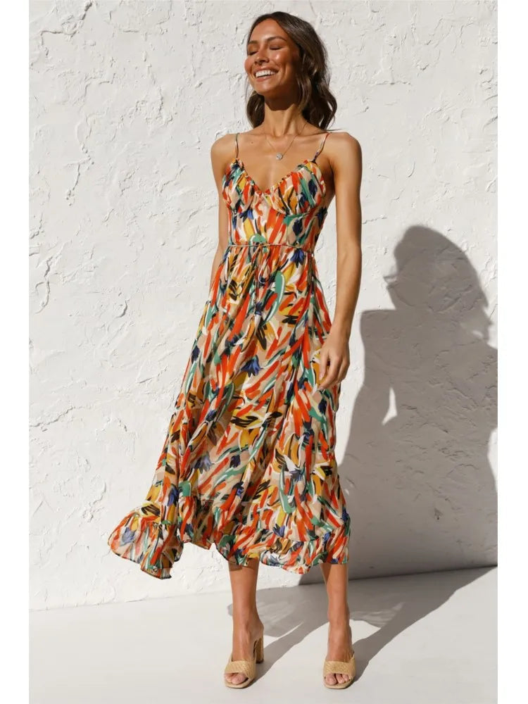 Image of Jocelyn | Women's Spaghetti Strap A-Line Midi Dress