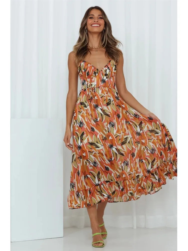 Image of Jocelyn | Women's Spaghetti Strap A-Line Midi Dress
