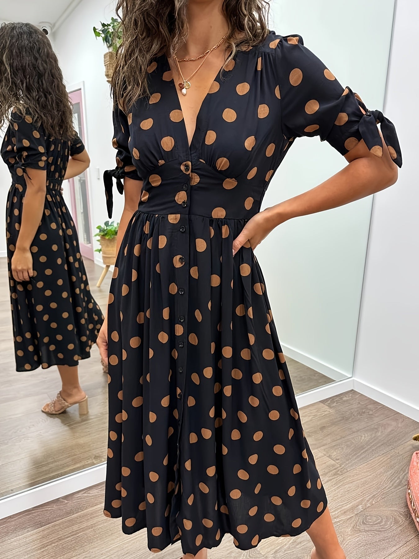 Image of Karina | Women's Polka Dot Midi Dress
