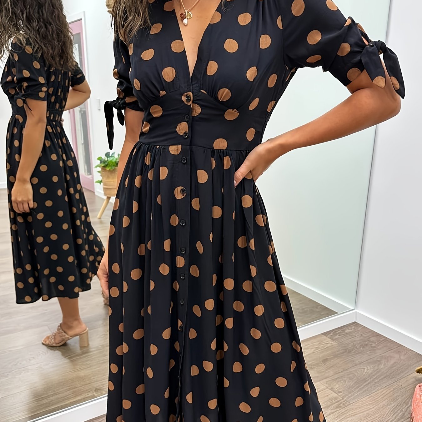 Image of Karina | Women's Polka Dot Midi Dress