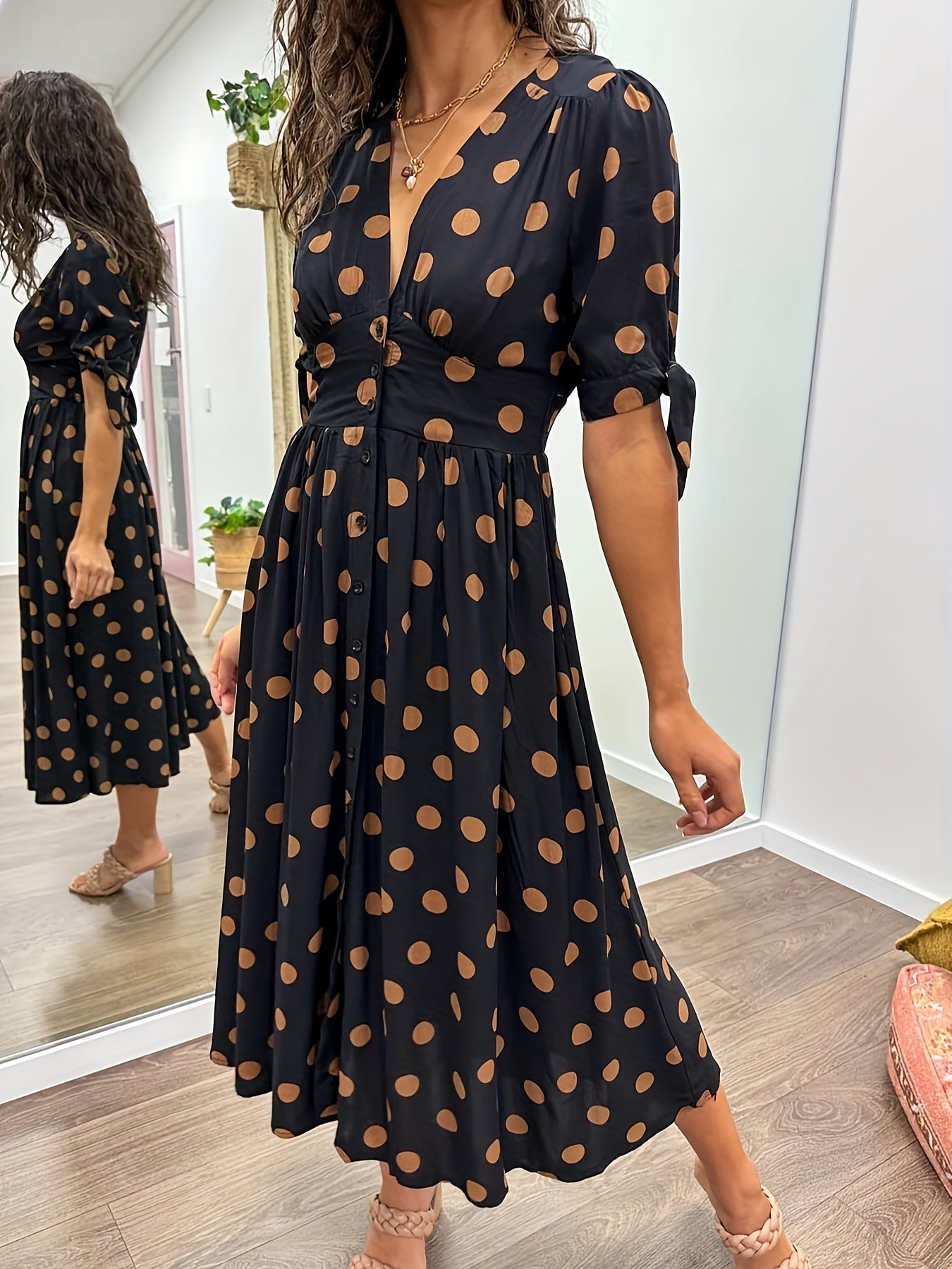 Image of Karina | Women's Polka Dot Midi Dress