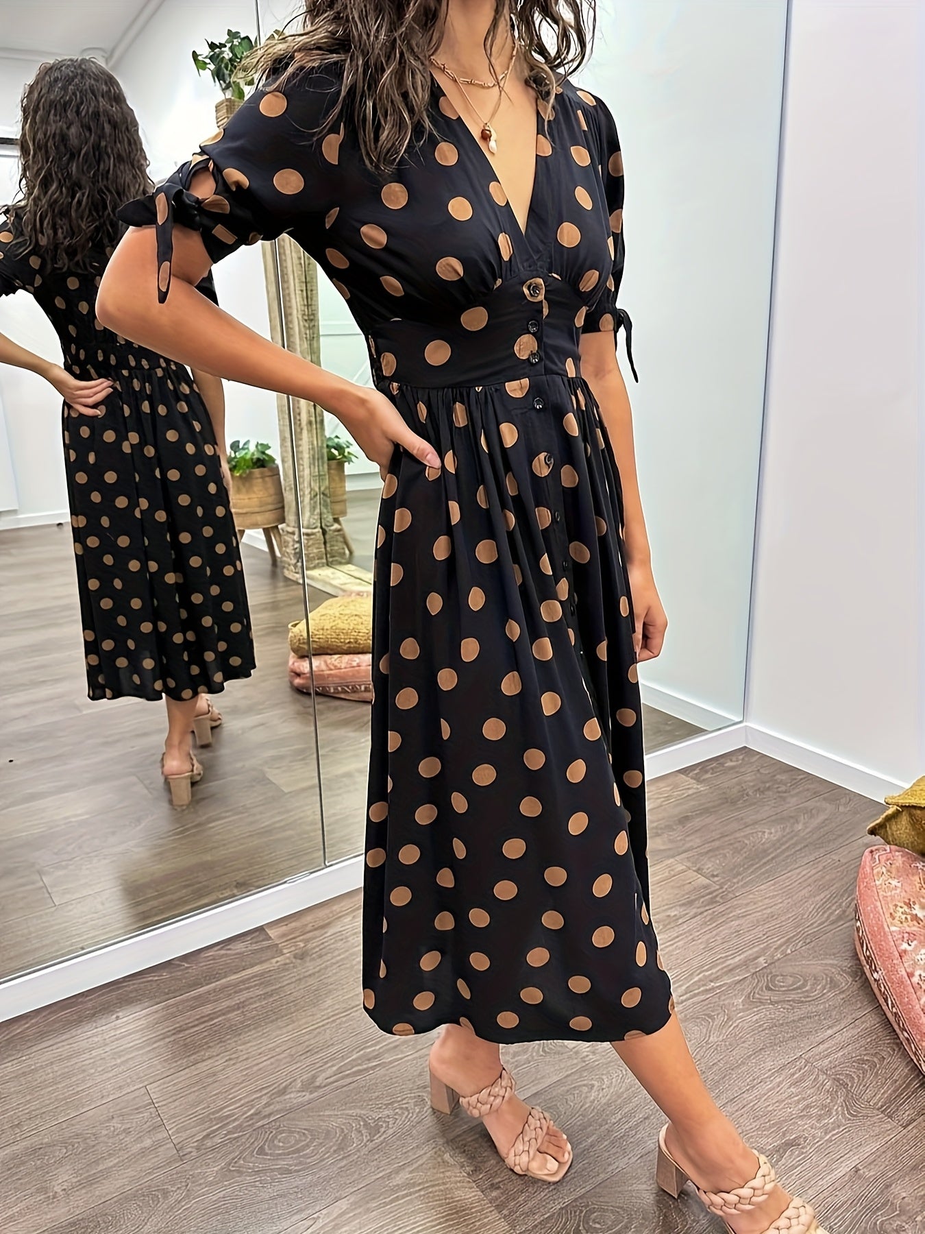 Image of Karina | Women's Polka Dot Midi Dress
