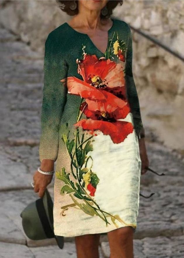 Image of Karina | Women's V-Neck Floral Midi Dress
