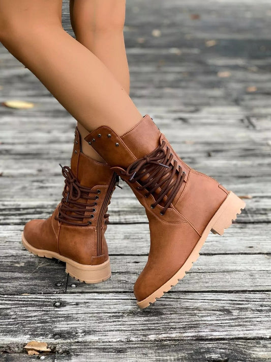 Image of Katelyn | Women's Lace-Up Mid-Calf Boots