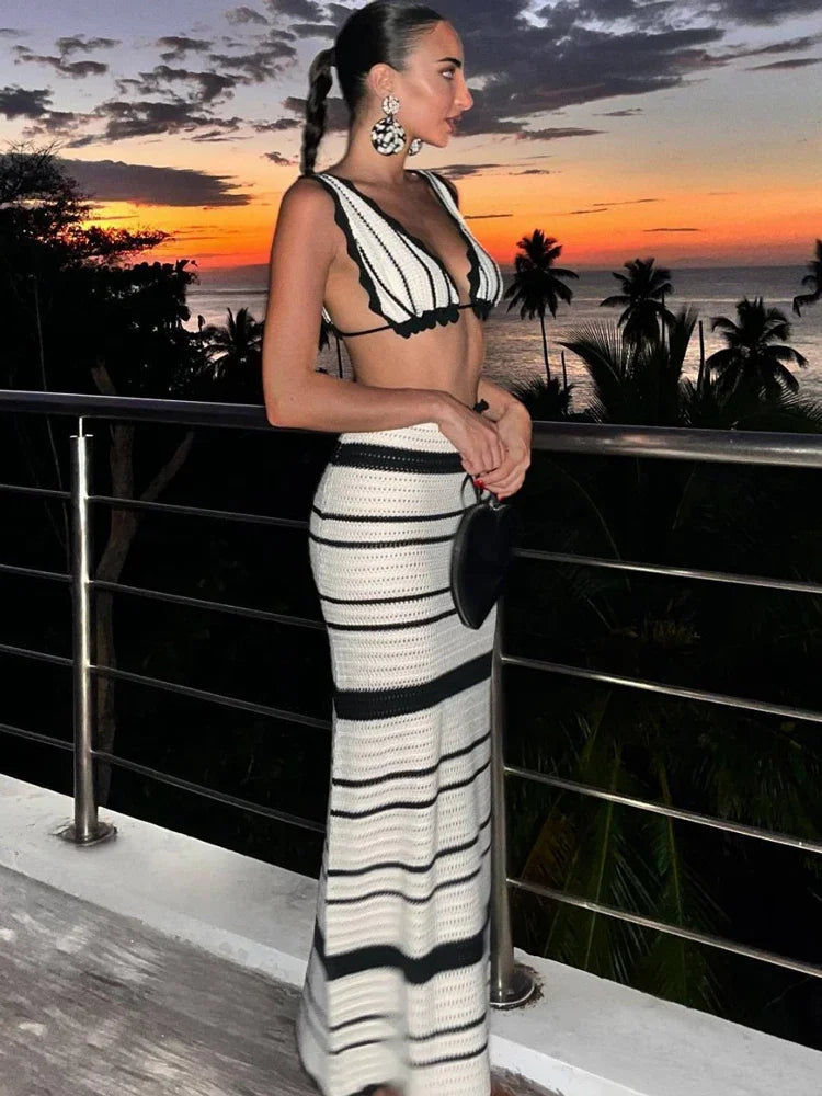 Image of Kay | Women's Scalloped Crop Top Skirt Set