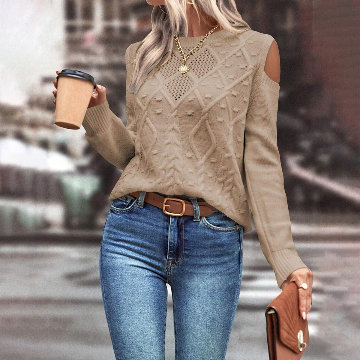 Image of Keira | Women's Cold Shoulder Long Sleeve Sweater