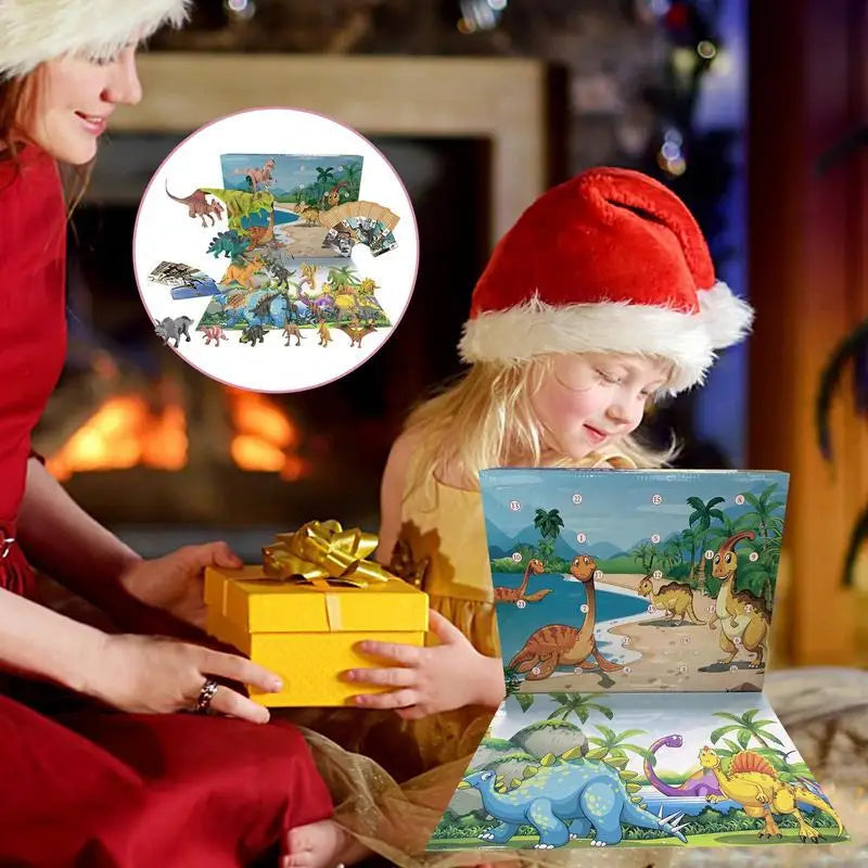 Kids' 24-Day Dinosaur Christmas Advent Calendar with 3D PVC Figures – Holiday Countdown