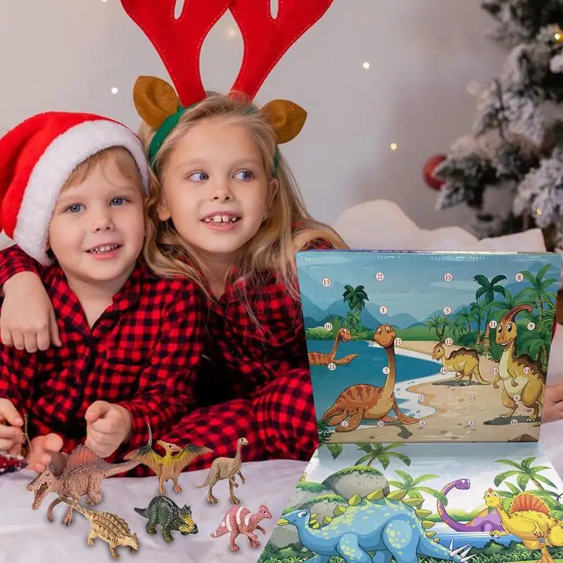 Kids' 24-Day Dinosaur Christmas Advent Calendar with 3D PVC Figures – Holiday Countdown