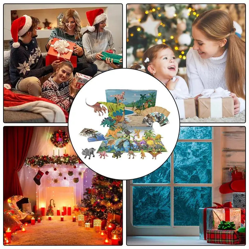 Kids' 24-Day Dinosaur Christmas Advent Calendar with 3D PVC Figures – Holiday Countdown