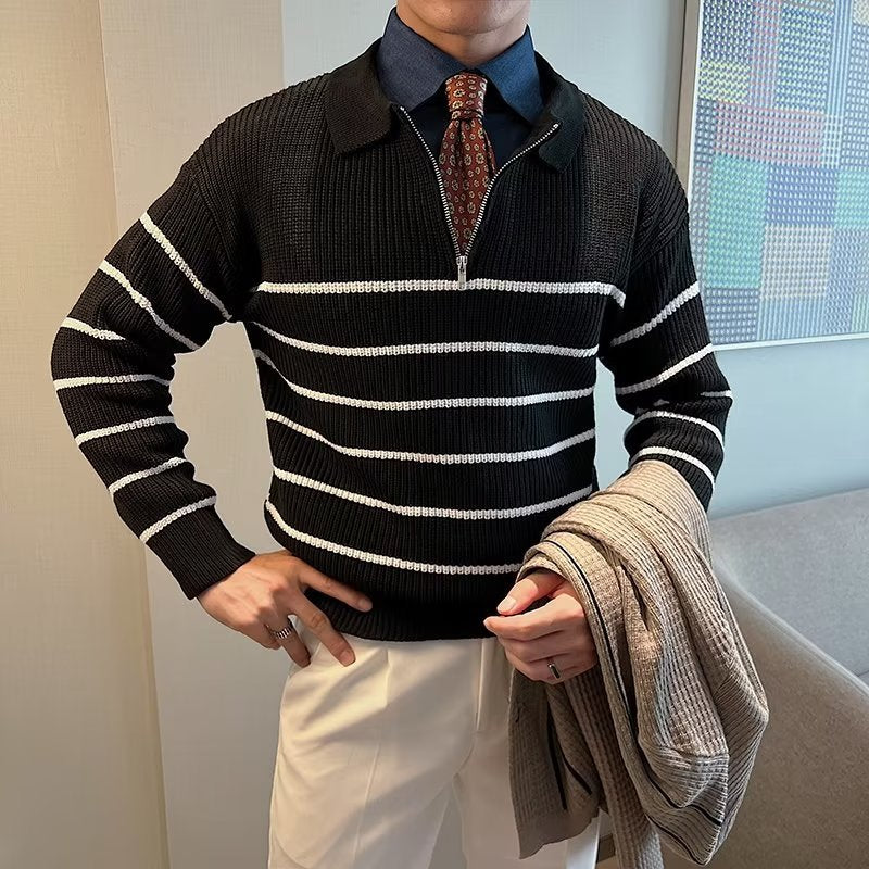 Image of Kieran | Men's Striped Zip Sweater