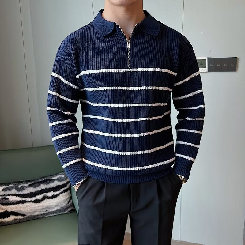 Image of Kieran | Men's Striped Zip Sweater