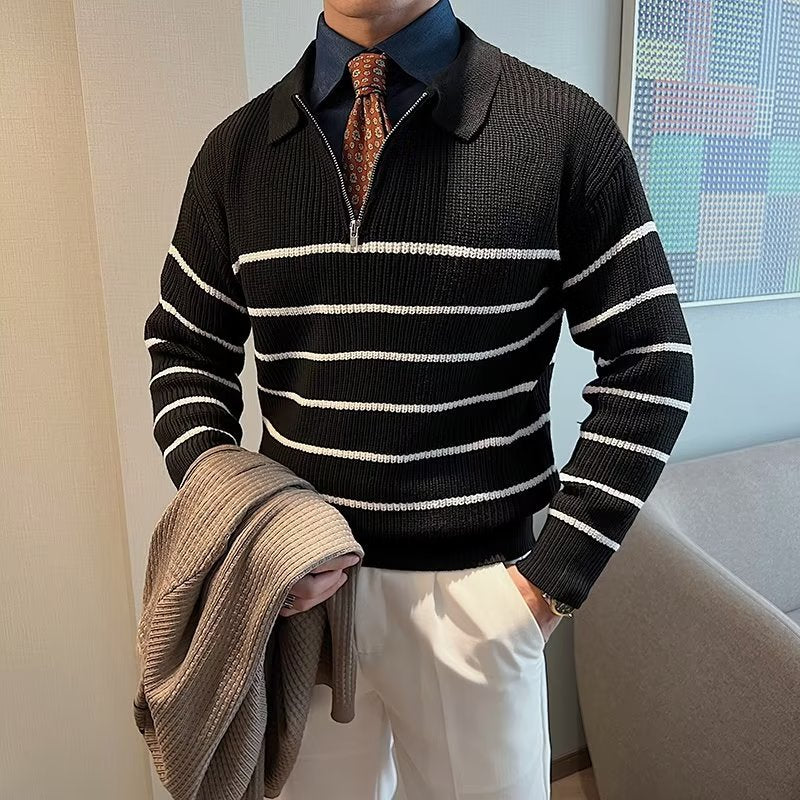Image of Kieran | Men's Striped Zip Sweater