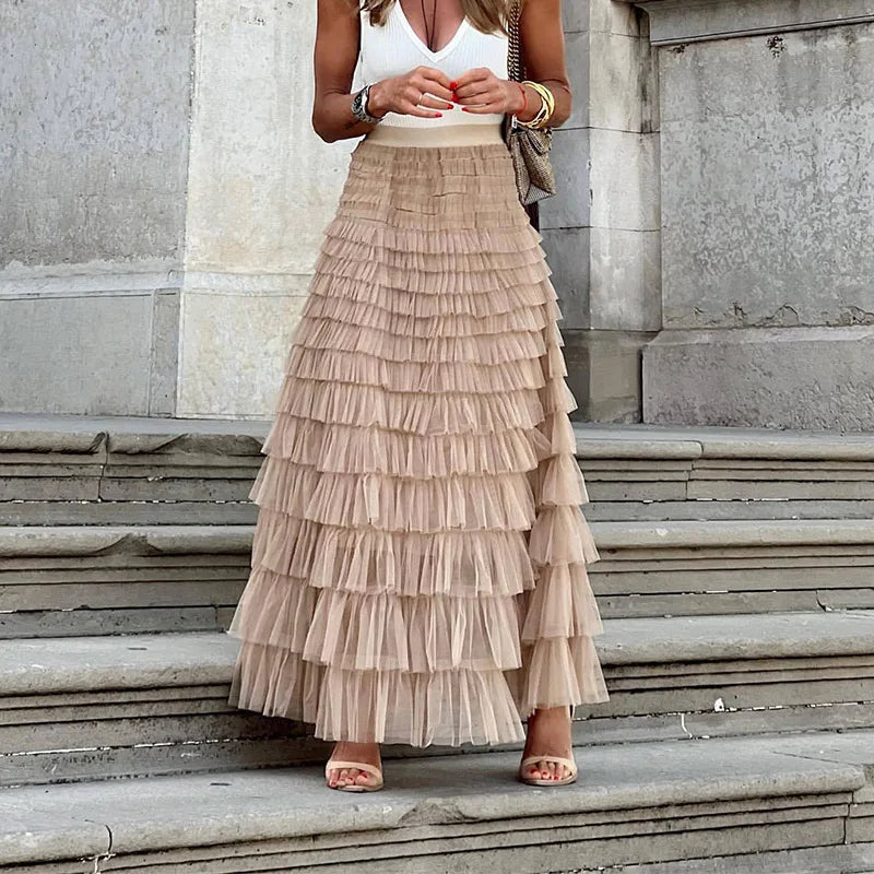 Image of Kim | Women's High-Waisted Ruffle Maxi Skirt