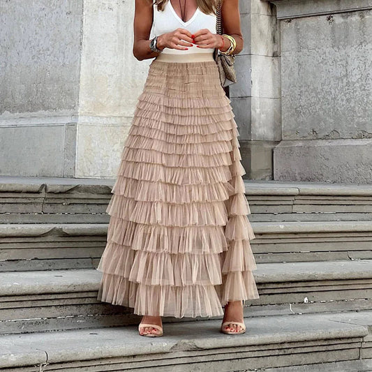 Image of Kim | Women's High-Waisted Ruffle Maxi Skirt