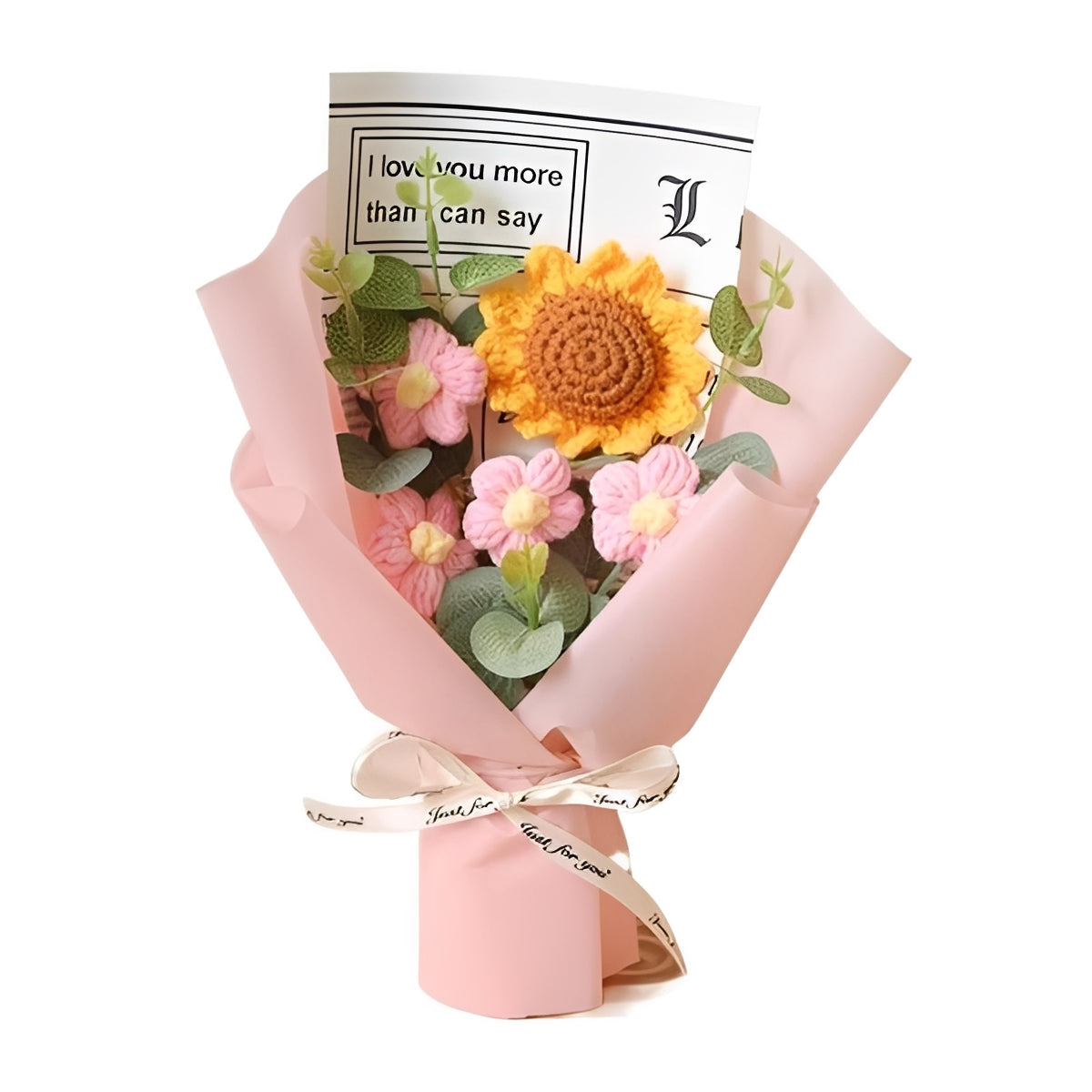 Knitted Floral Bouquet with Sunflowers and Daisies for Anniversaries and Celebrations