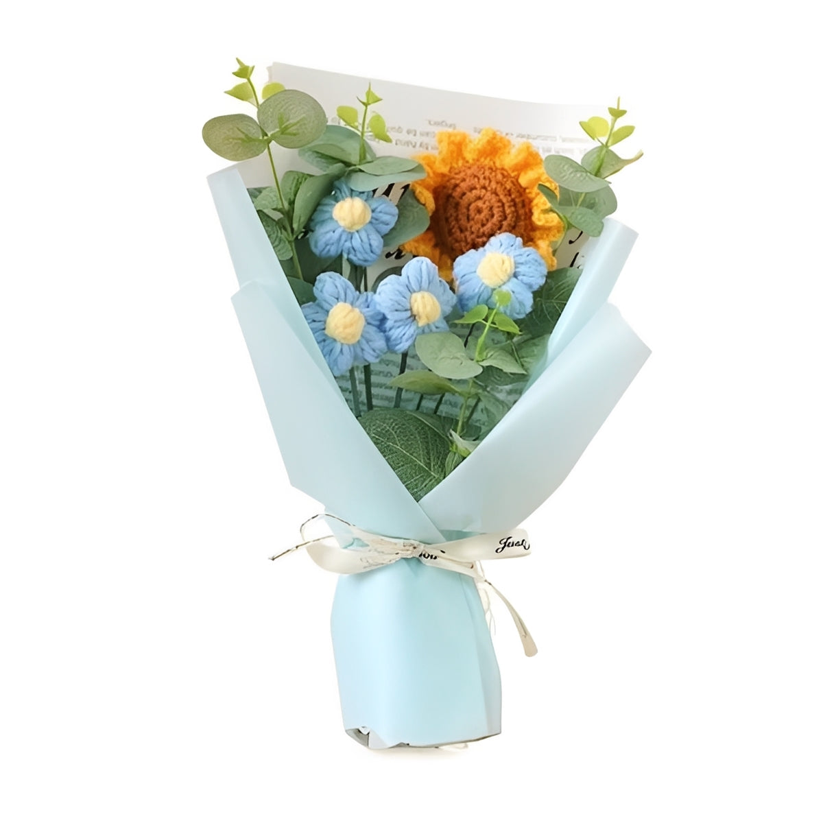 Knitted Floral Bouquet with Sunflowers and Daisies for Anniversaries and Celebrations