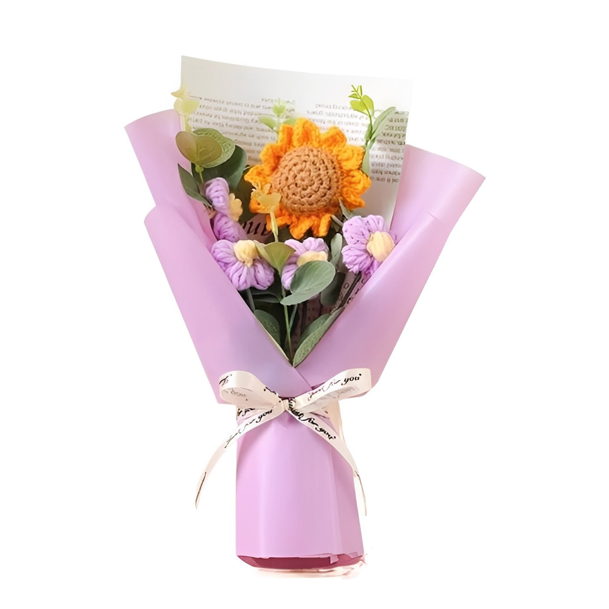 Knitted Floral Bouquet with Sunflowers and Daisies for Anniversaries and Celebrations