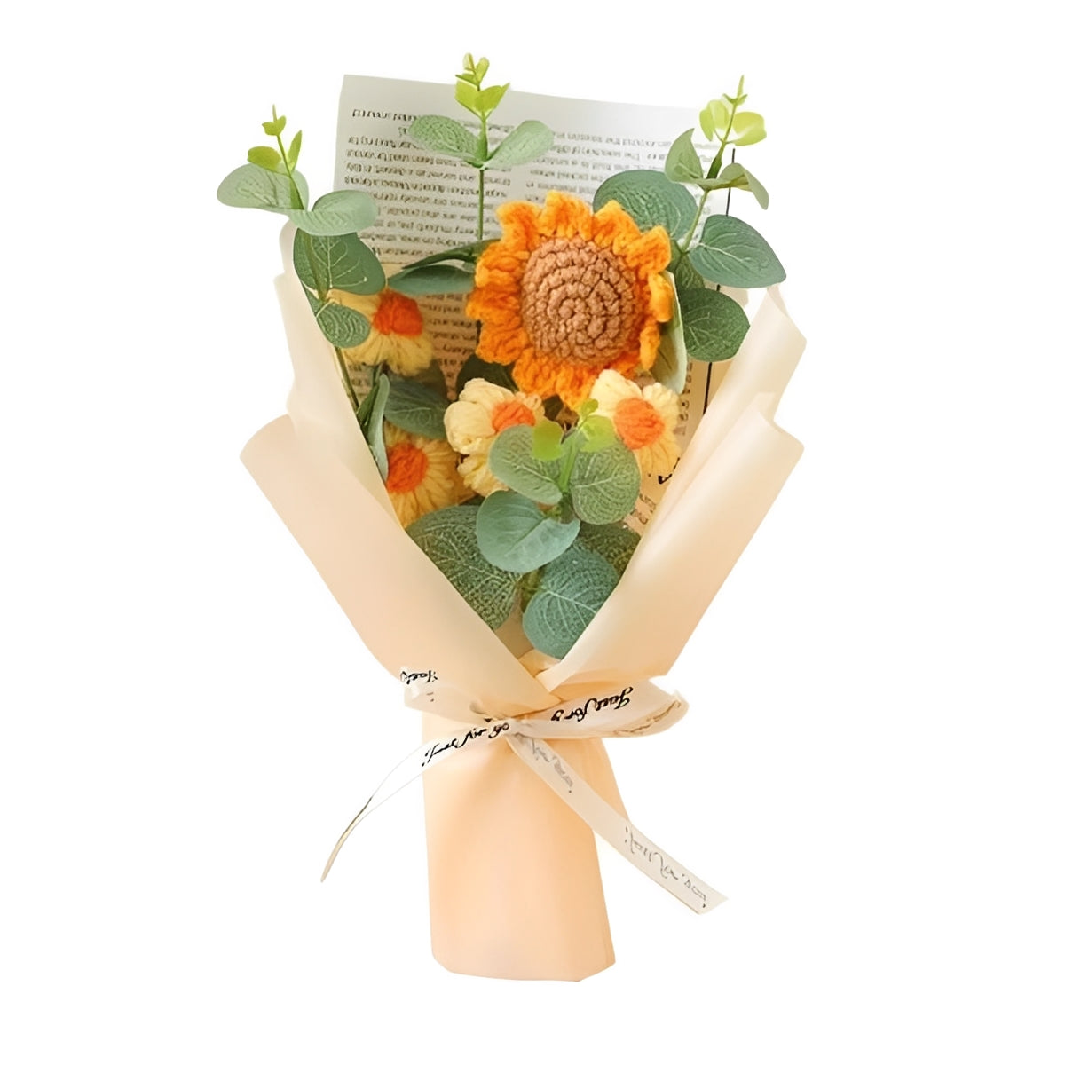 Knitted Floral Bouquet with Sunflowers and Daisies for Anniversaries and Celebrations