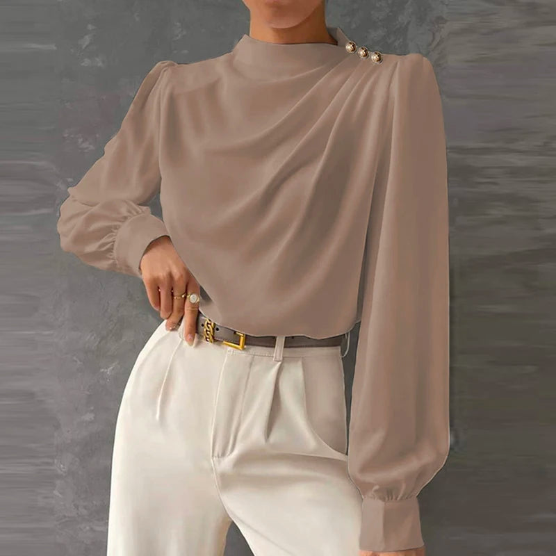 Kyla | Women's Long Sleeve Draped Blouse - Image 1