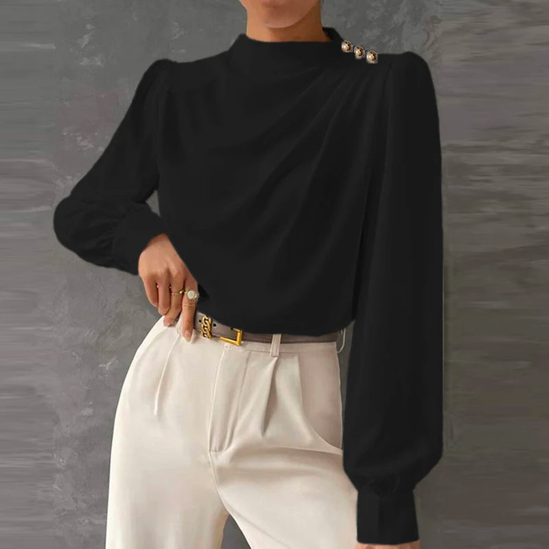 Kyla | Women's Long Sleeve Draped Blouse - Image 3
