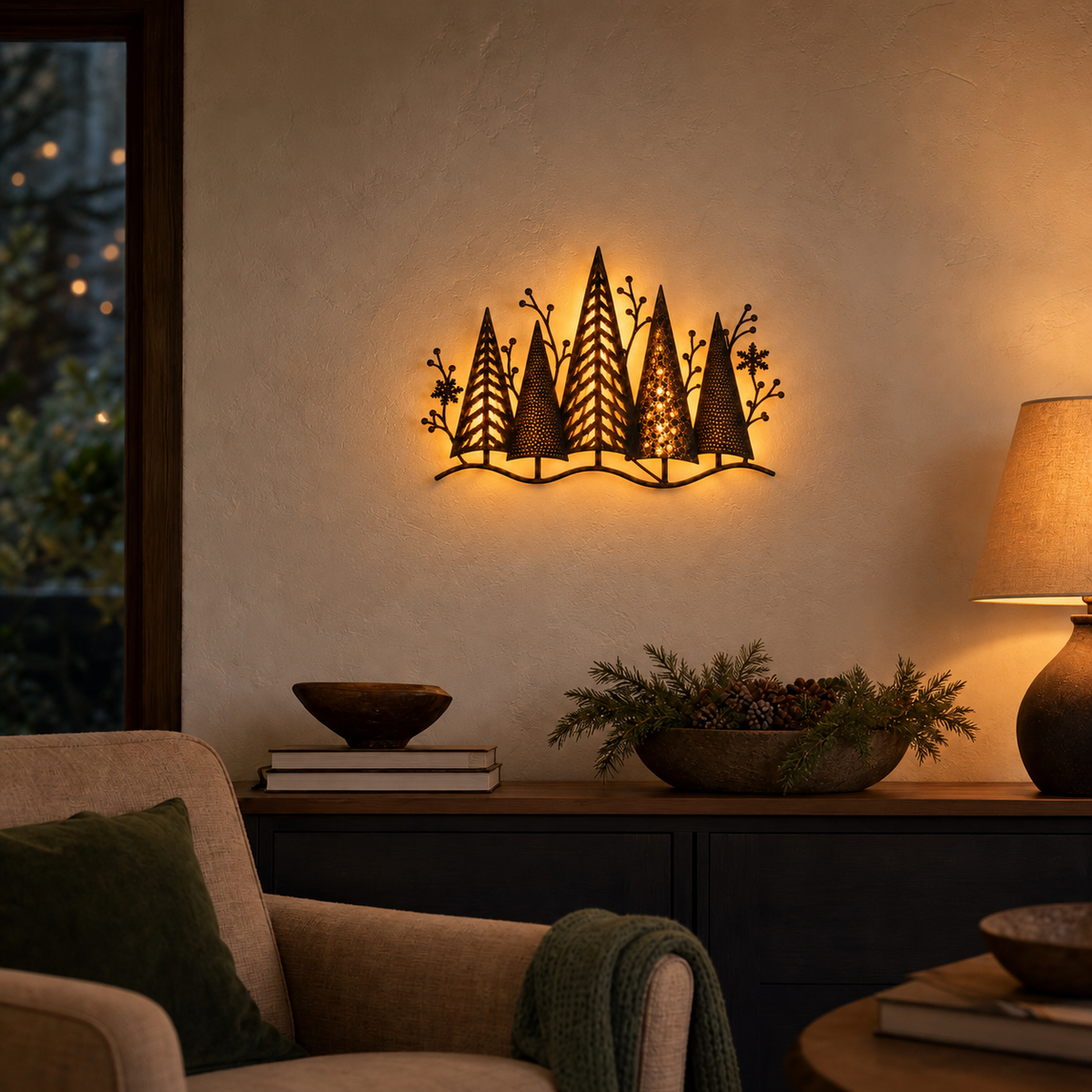 Layered Metal LED Christmas Forest Wall Décor