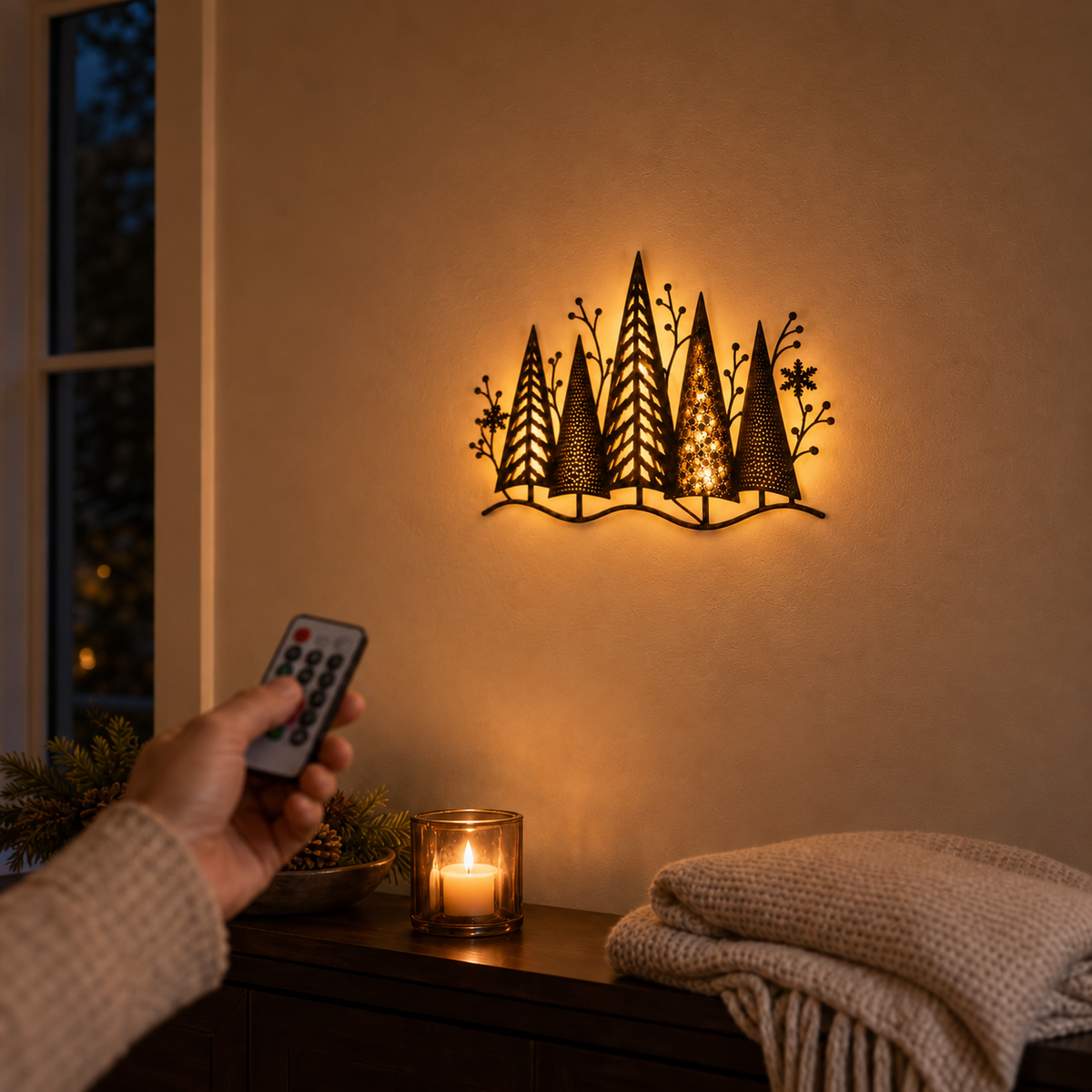 Layered Metal LED Christmas Forest Wall Décor