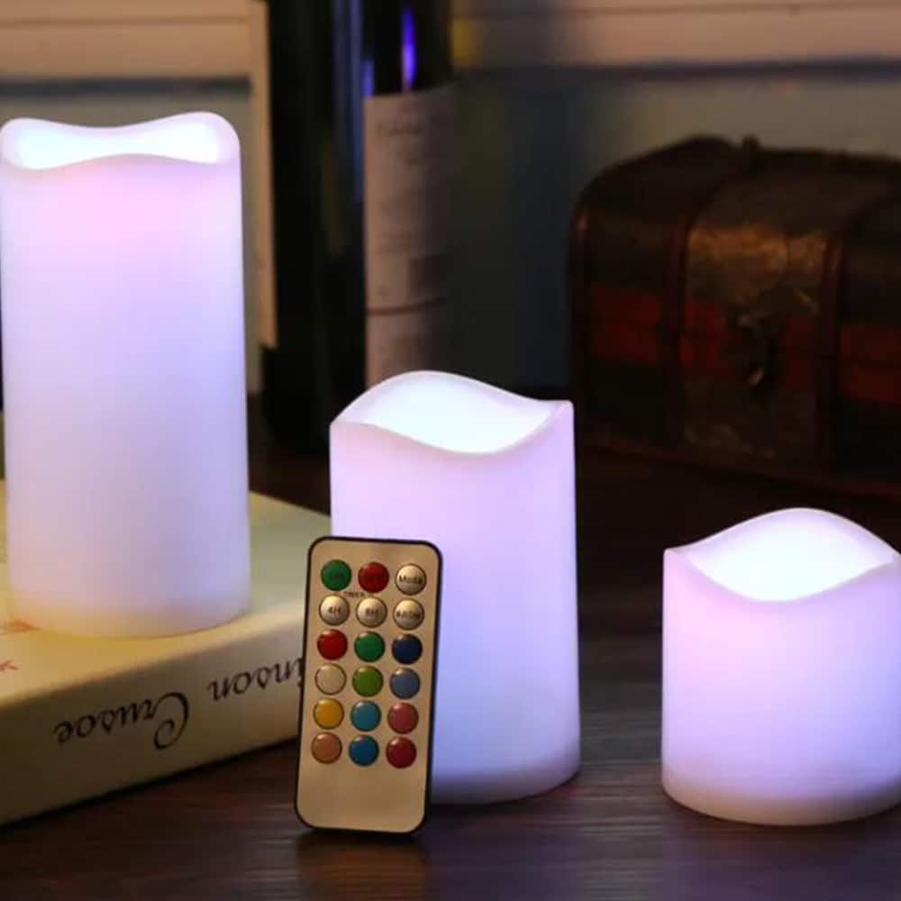LED Candles - 3 pcs. - 7.5/11.5/15 cm - with remote control - with color change