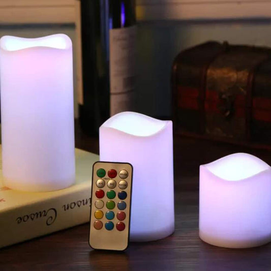 LED Candles - 3 pcs. - 7.5/11.5/15 cm - with remote control - with color change